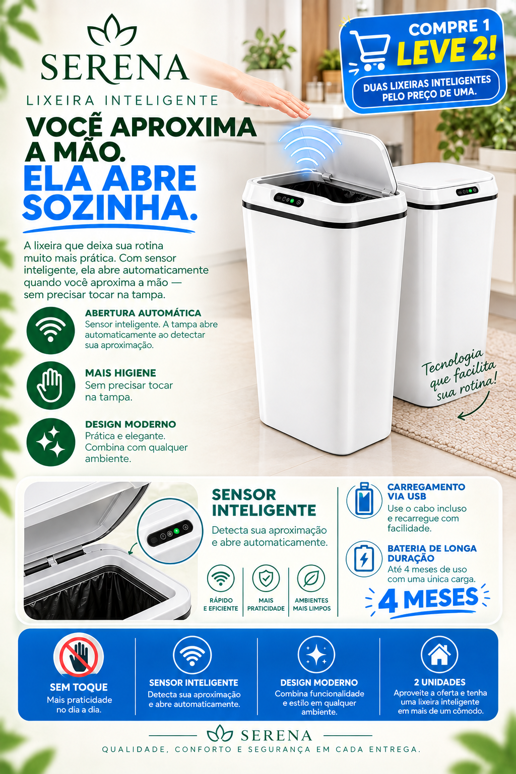 Lixeira Serena com abertura automática por sensor